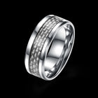 Stainless Steel Mens Band Carbon Fiber Silver Black Blue Ring B556