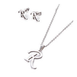 Stainless Steel Set Stud Earring Pendant Necklace Alphabet Letter 17.7" P495