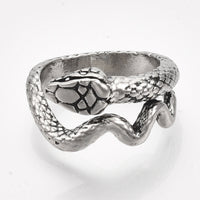 Alloy Cuff Finger Ring Snake Antique Silver Black Size 8 Adjustable 18mm P465