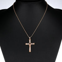 Rose Gold Platinum Plated Necklace Pendant Cross Zirconia 28 Inches 1.5MM B88