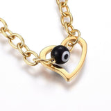 Stainless Steel Bracelet Evil Eye Beads Lobster Heart Gold Silver 8.6" 4mm P226