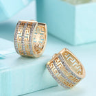 Yellow Gold Platinum Plated Earrings Hoop Huggies Zirconia Latch Back Clasp L548