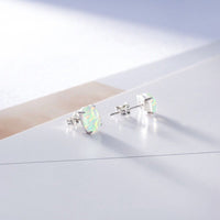 Environmental Brass Stud Earrings with Opal Aqua Gold Silver 8x6mm  P548