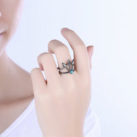 Platinum Black Gunmetal Plated Spikes Ring Womens Kallaite Stone Blue B503