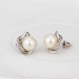 White Rose Gold Plated Pearl Zirconia Stud Earrings L69