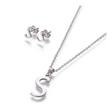 Stainless Steel Set Stud Earring Pendant Necklace Alphabet Letter 17.7" P495