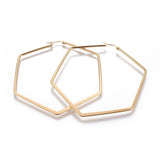 304 Stainless Steel Hoop Earrings Hexagon Gold 3" Pin 1mm P610