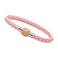 Unisex Men's Genuine Leather Stainless Steel Magnetic Clasp Bracelet Pink