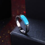 Platinum Plated Black Gunmetal Band Plain Ring Womens Kallaite Stone Blue B500