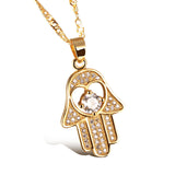 White Gold Plated Necklace Pendant Hamsa Hand Evil Eye Good Luck  Zirconia G167