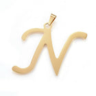 Stainless Steel Pendant 2" Earrings Necklace 17.7" Set Alphabet Letter Gold P814