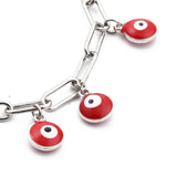 Evil Eye Enamel Bracelet Paperclip Stainless Steel Lobster Red Adjustable Z151