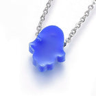 Stainless Steel Pendant Necklace Epoxy Resin Hamsa Pink Gold 18" 1.5mm A271