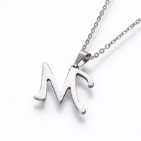 Stainless Steel Set Stud Earring Pendant Necklace Alphabet Letter 17.7" P495