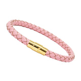 Unisex Men's Genuine Leather Stainless Steel Magnetic Clasp Bracelet Pink