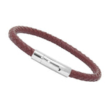 Unisex Men's Genuine Leather Stainless Steel Magnetic Clasp Bracelet Burgundy