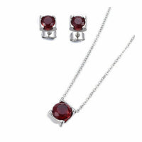 Stainless Steel Set Pendant Necklace Earrings Zirconia Red Gold 17.71" P723