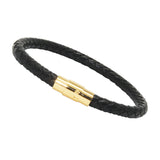 Unisex Genuine Leather Stainless Steel Magnetic Clasp Bracelet Black 8" Inches