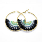 Stainless Steel Hoop Earrings Glass Beads Black Gold Blue Green 56x54x56mm P347