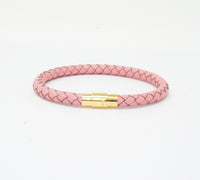 Unisex Men's Genuine Leather Stainless Steel Magnetic Clasp Bracelet Pink