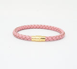 Unisex Men's Genuine Leather Stainless Steel Magnetic Clasp Bracelet Pink