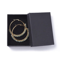 Hoop Earrings Stone Beads Gold Stainless Steel Hoop 50mm Pin 0.6x1mm  P602