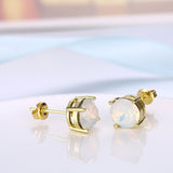 Yellow Gold Plated Earrings  Stud Opal  Push Back Clasp L479