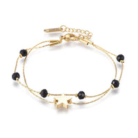 Stainless Steel Multi-strand Bracelet Glass Coreana Lobster Heart Gold 6.4" Z175