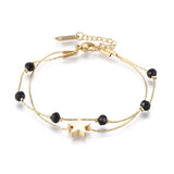 Stainless Steel Multi-strand Bracelet Glass Coreana Lobster Heart Gold 6.4" Z175