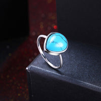 Platinum Plated Black Gunmetal Halo Plain Ring Womens Kallaite Stone Blue B501