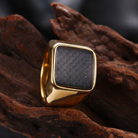 Stainless Steel Yellow Gold Platinum Plated Mens Band Ring Carbon Fiber B555