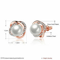 White Rose Gold Plated Pearl Zirconia Stud Earrings L69