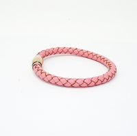 Unisex Men's Genuine Leather Stainless Steel Magnetic Clasp Bracelet Pink