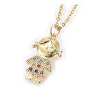 Stainless Steel Pendant Necklace Cubic Zirconia Girl Boy Gold 18" Z486
