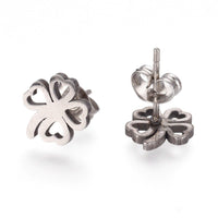 Stainless Steel Stud Earrings Earring Backs Four Leaf Clover 9x8.5mm A173