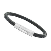 Unisex Genuine Leather Stainless Steel Magnetic Clasp Bracelet Black 8" Inches