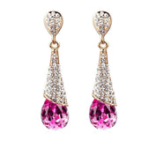 Gold Plated Brass Rhinestone Teardrop Stud Earrings Crystal 46x10mm Z268