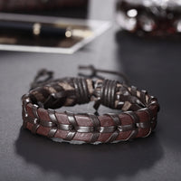 Leather Bracelet Adjustable Size Handmade 14MM Black Brown Lace Up Clasp L474