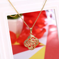 Yellow Gold Plated Necklace Pendant Flower Drop 19 Inches 1MM Lobster Clasp B301