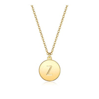 Pendant Necklace Chains Flat Round Initial Alphabet Letter Gold 16.15" P652