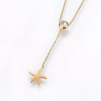 Stainless Steel Set Earrings Pendant Necklace Starfish Gold Silver 16.54" P726