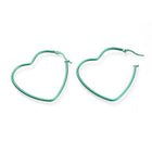 Stainless Steel Hoop Earrings Heart Purple Green Pink Yellow 1.5" To 2.2" P575