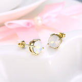 Yellow Gold Plated Earrings  Stud Opal  Push Back Clasp L479