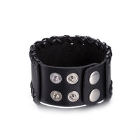 Leather Bracelet Black Brown 9.5 Inches 38MM Push button  L447