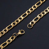 304 Stainless Steel Figaro Chain Necklace Lobster Faceted Gold 18-26" 7mm A418