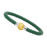 Unisex Men's Genuine Leather Stainless Steel Magnetic Clasp Bracelet Green