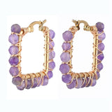 201 Stainless Steel Hoop Earrings Natural Agate Bead Rectangle Gold A178