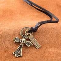 Genuine Leather Necklace Unisex Pendant Cross Adjustable Size Slide Clasp B479