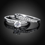 Rose Gold Platinum Plated Bridal Engagement Wedding Set Ring AAA Zirconia B153