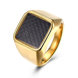 Stainless Steel Yellow Gold Platinum Plated Mens Band Ring Carbon Fiber B555